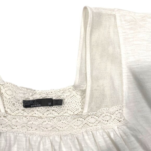 PrAna square neck crochet mesh bat wing slub cotton top women’s M minimalist - Picture 5 of 6